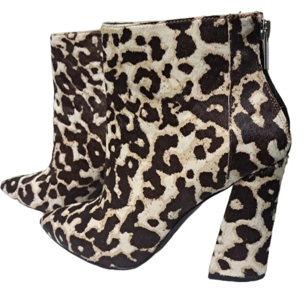 Charles David Women's Real Calf Fur Animal Print Ankle Boots Brown Multi Sz 8